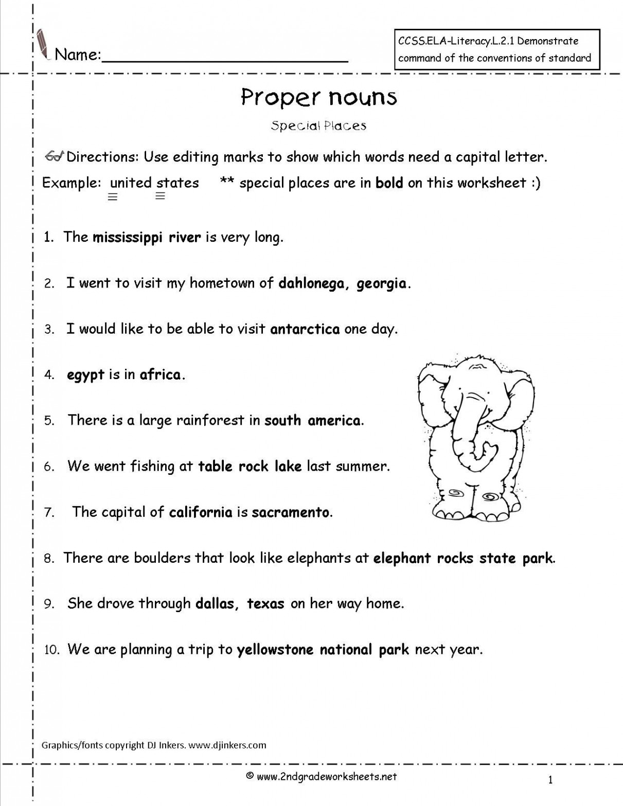 Common and Proper Nouns Worksheets from The Teacher