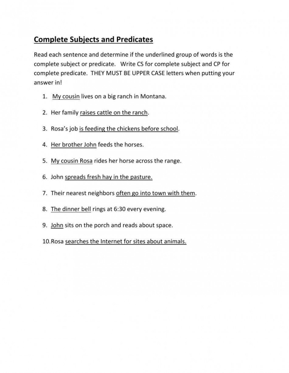 Complete Subjects and Predicates worksheet  Live Worksheets