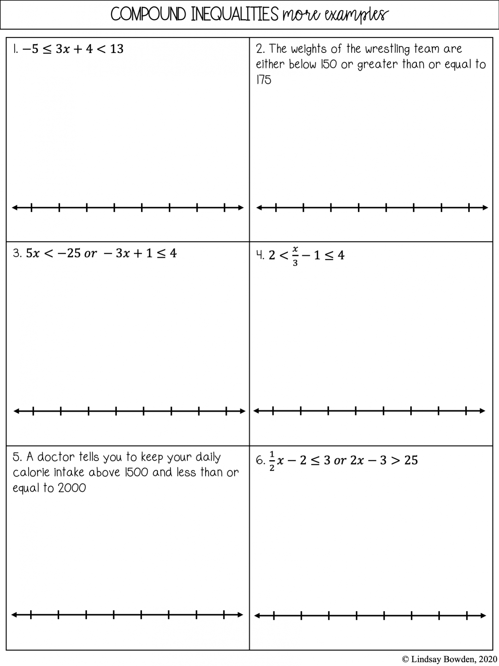 Compound Inequalities Notes and Worksheets - Lindsay Bowden