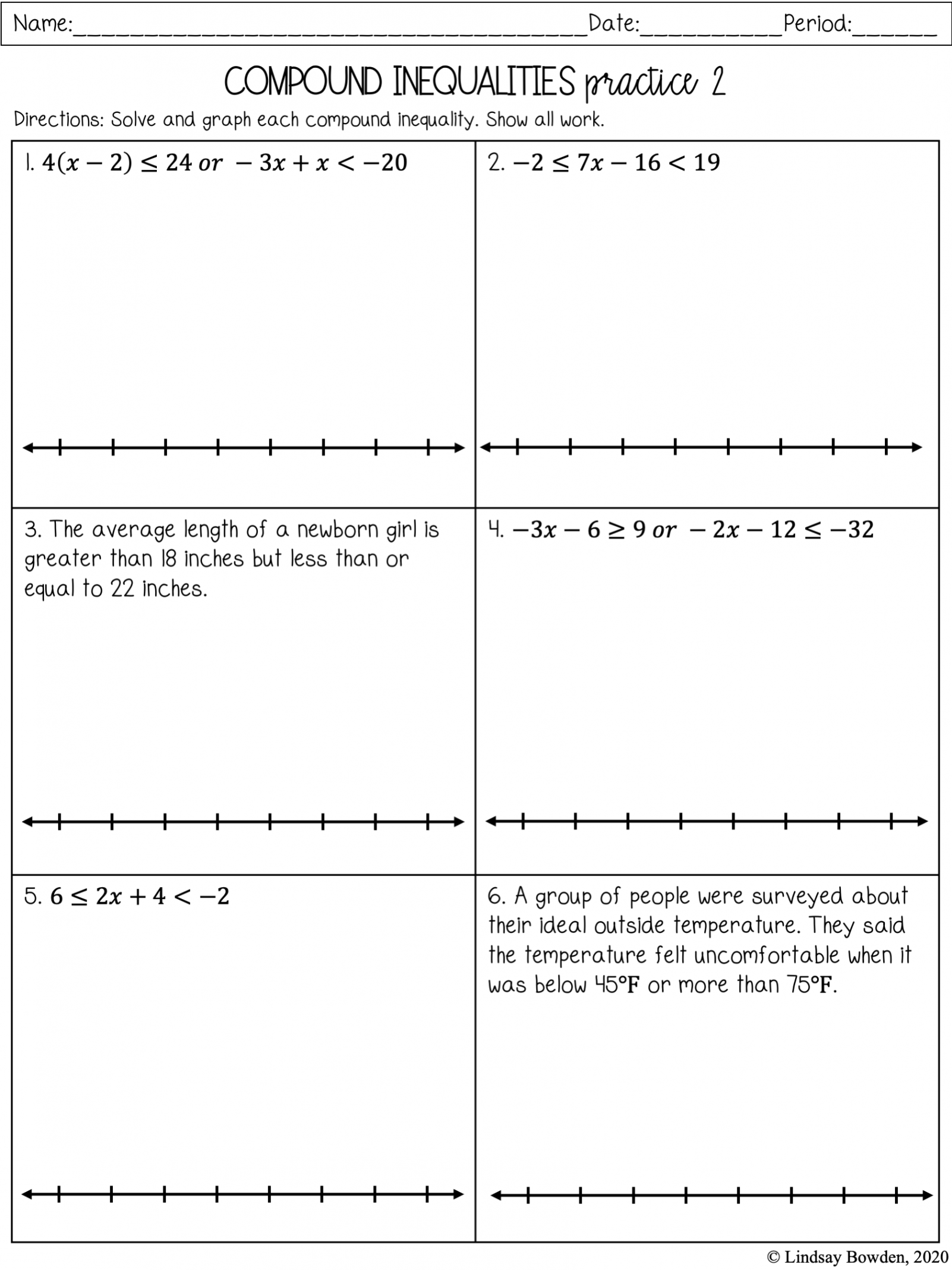 Compound Inequalities Notes and Worksheets - Lindsay Bowden