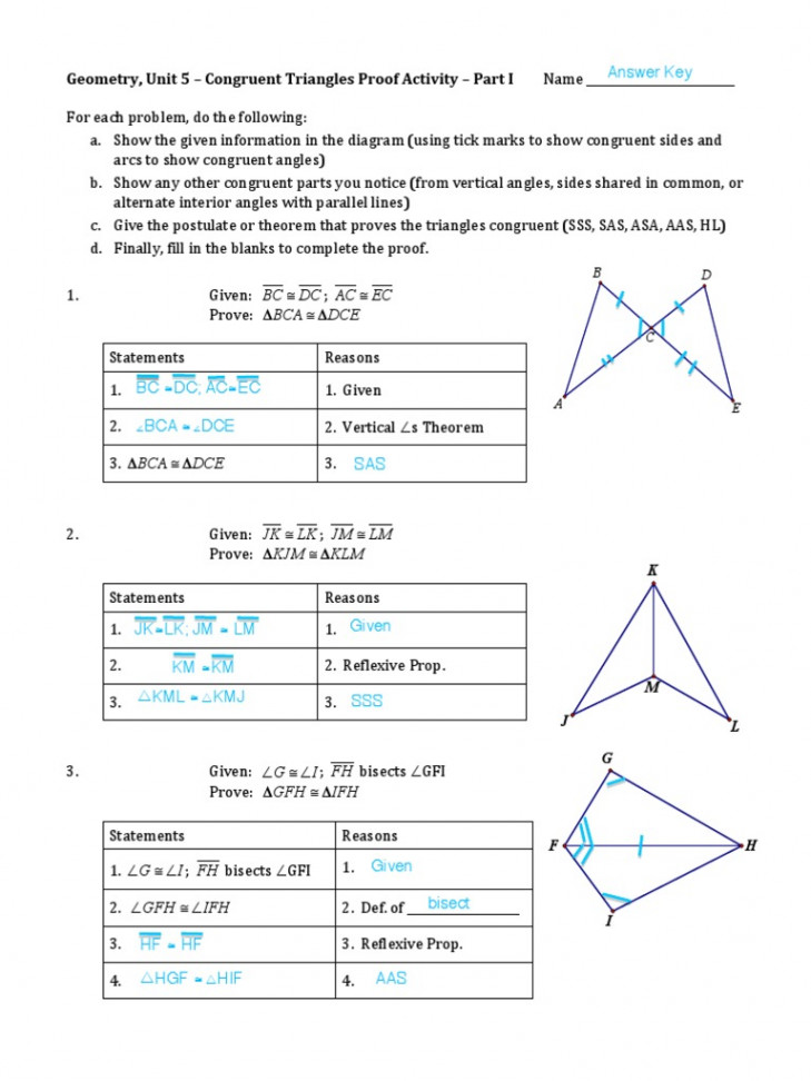 Congruent Triangles Proof Worksheet- Answers  PDF  Euclid