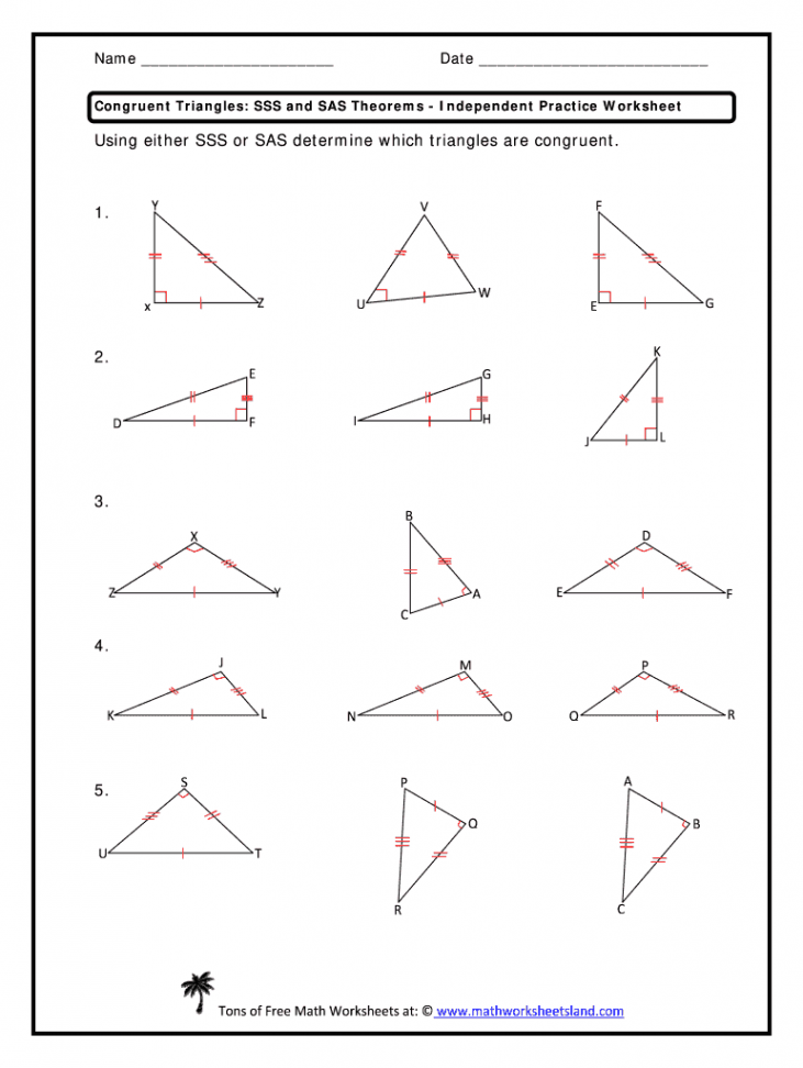 Congruent triangles sss and sas theorems independent practice