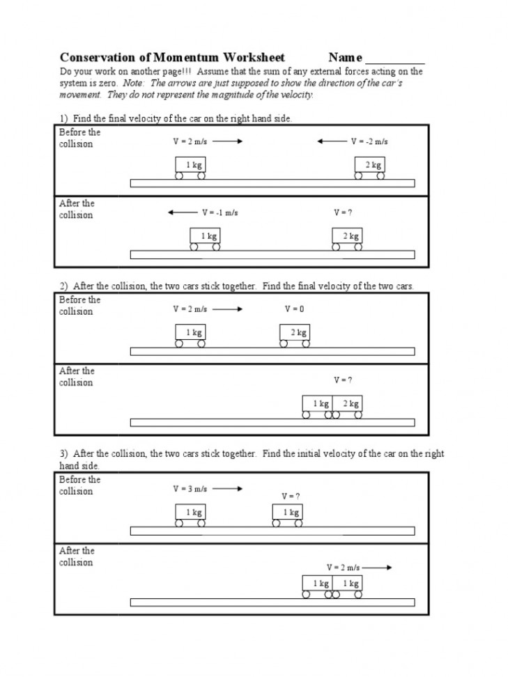 Conservationof Momentum Worksheet  PDF