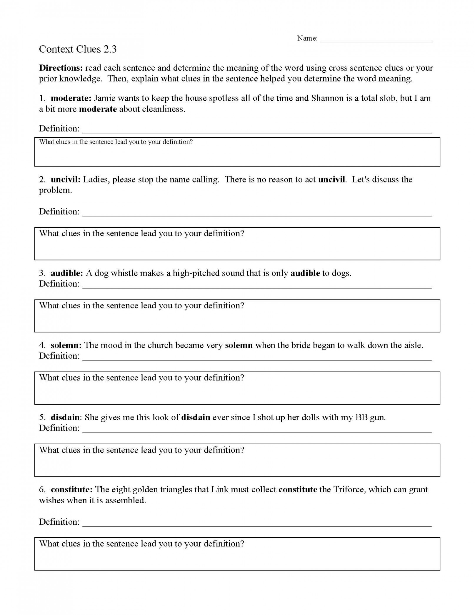 Context Clues Worksheets  Ereading Worksheets