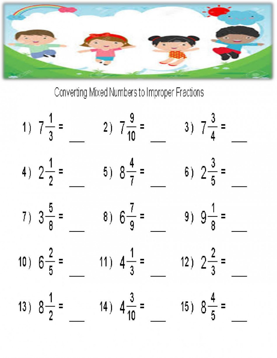 Converting mixed Number to Improper - Interactive worksheet