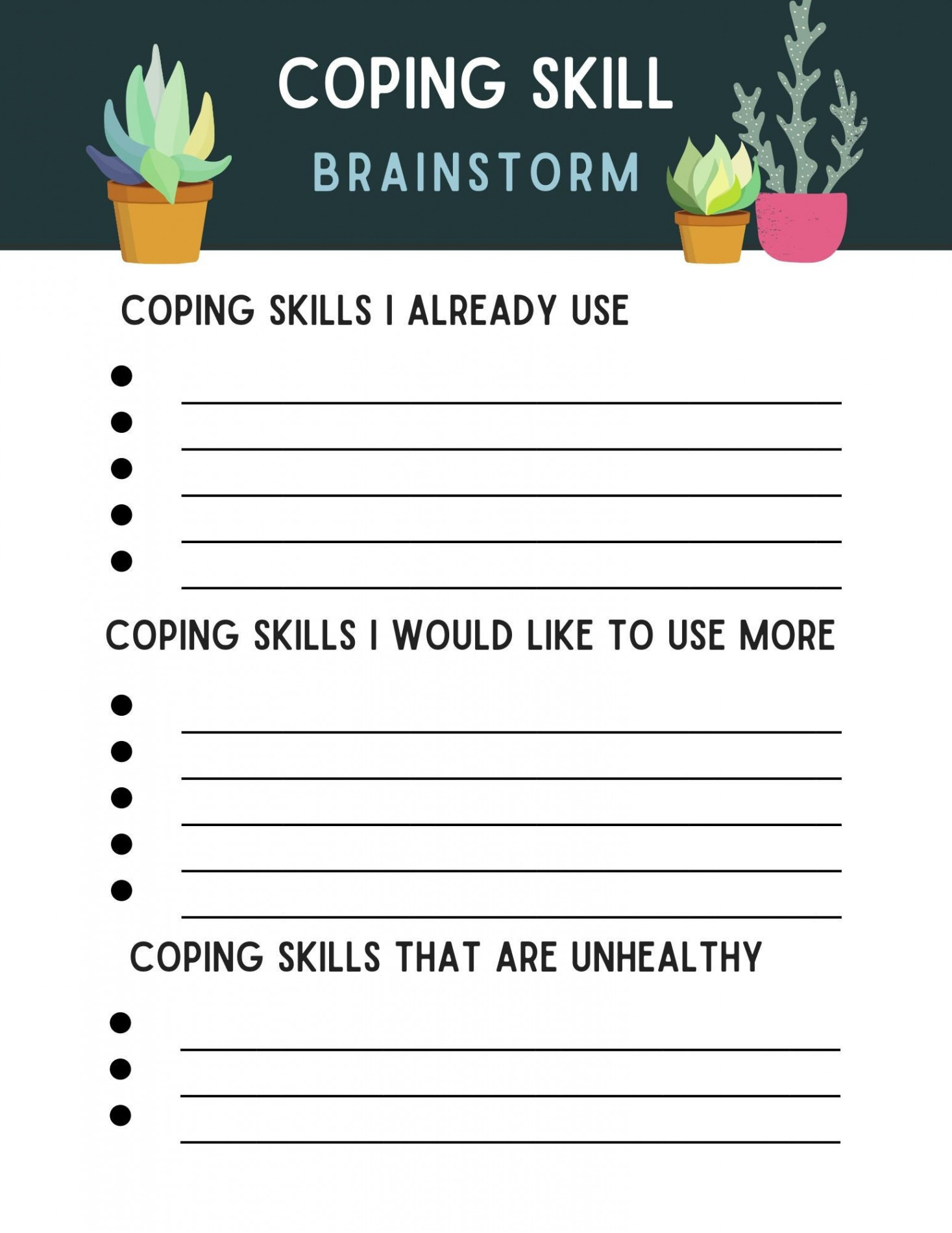 Coping Skill Worksheet Brainstorm Download Kid Trauma - Etsy