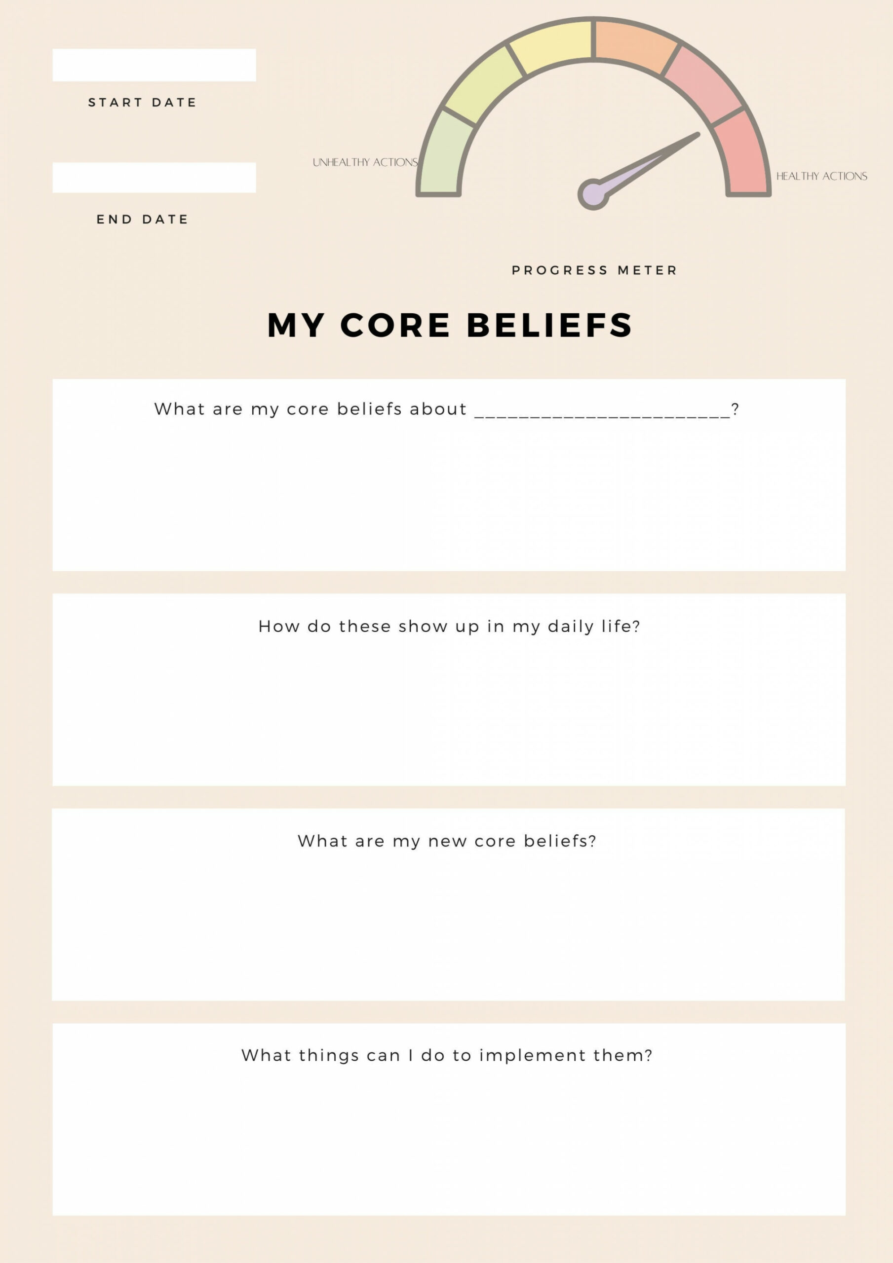 Core Beliefs Therapy Worksheet - Etsy