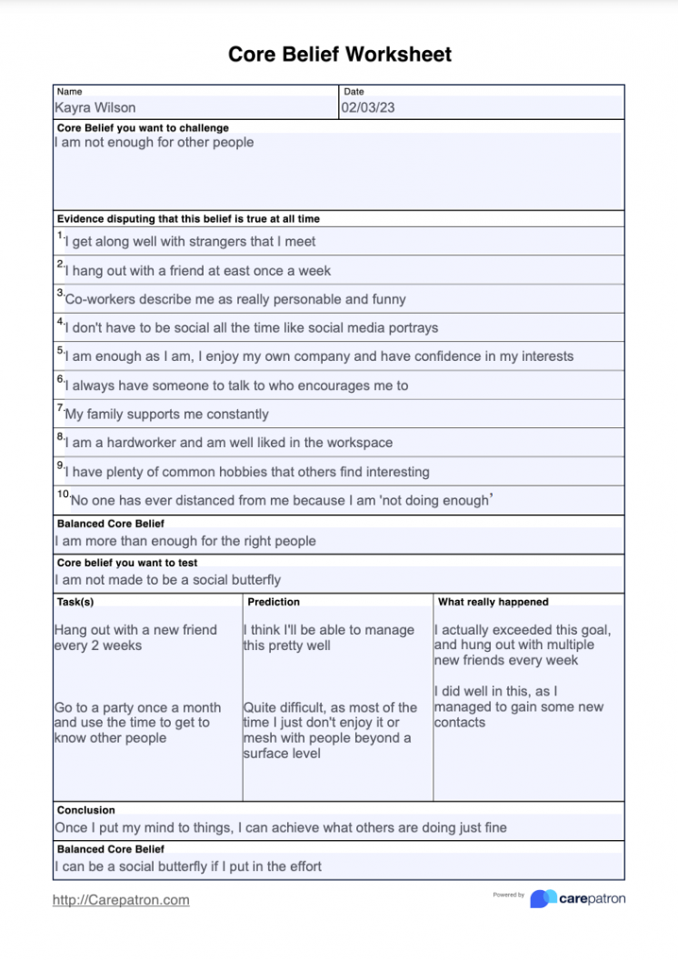 Core Beliefs Worksheet & Example  Free PDF Download