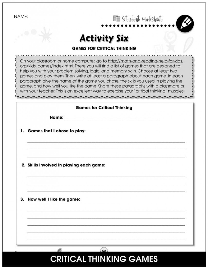 Critical Thinking - BONUS WORKSHEETS - Grades  to  - eBook