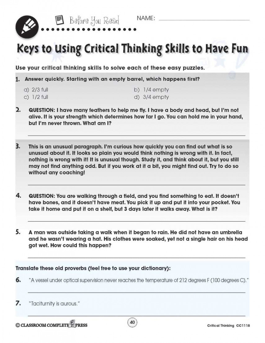 Critical Thinking: Word Puzzles - WORKSHEET – CLASSROOM COMPLETE PRESS