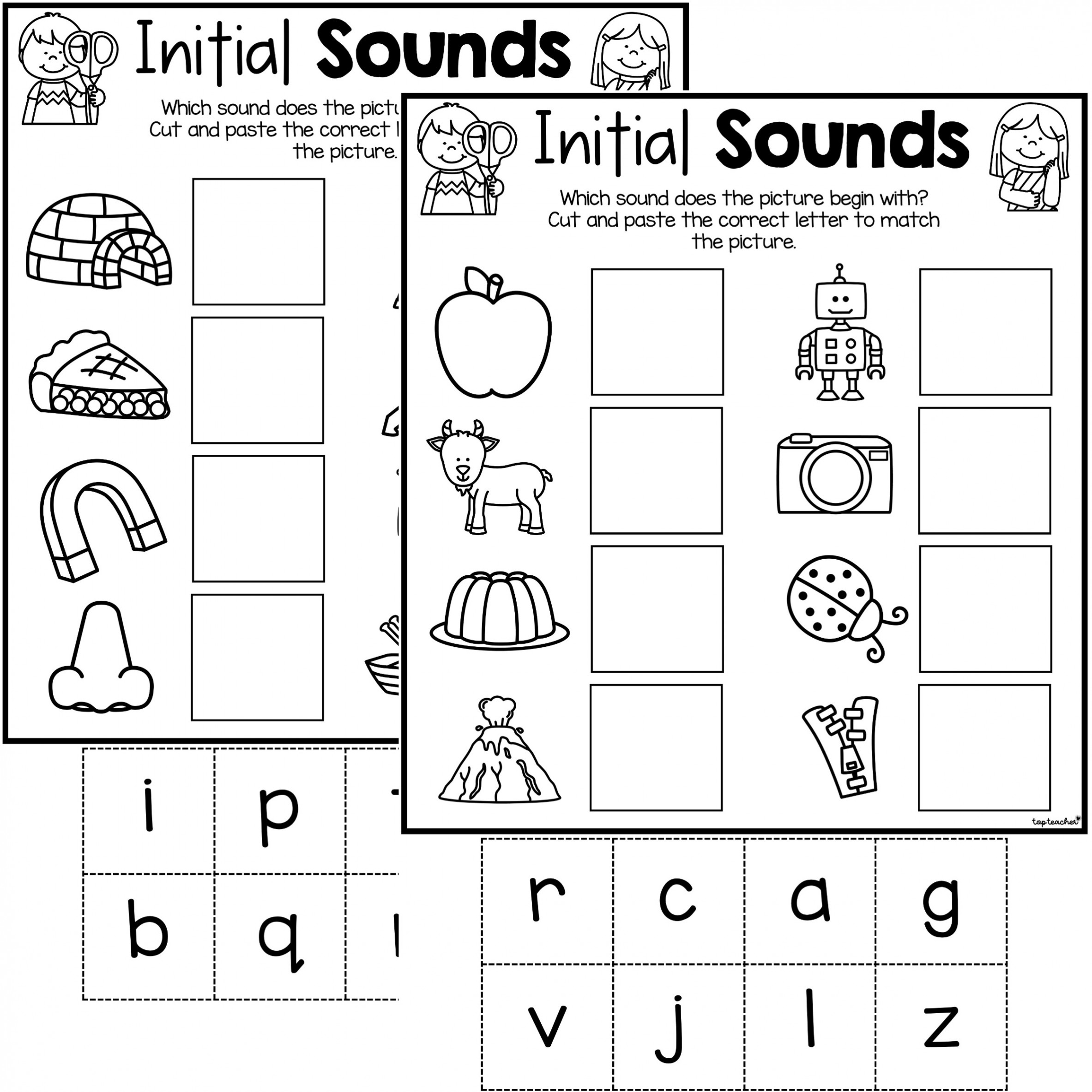 Cut and Match Initial Sounds Worksheet - Top Teacher