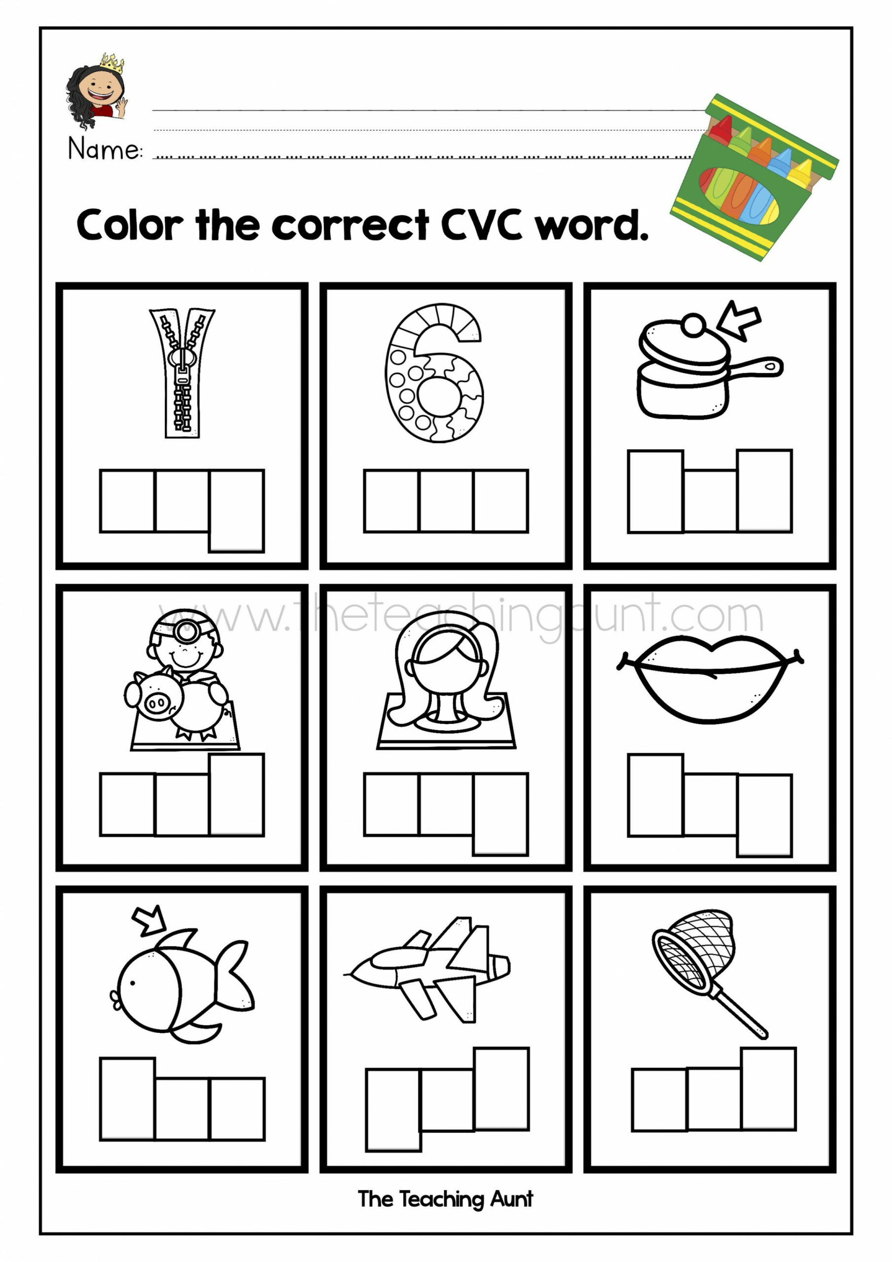 CVC Words Worksheets for Kindergarten