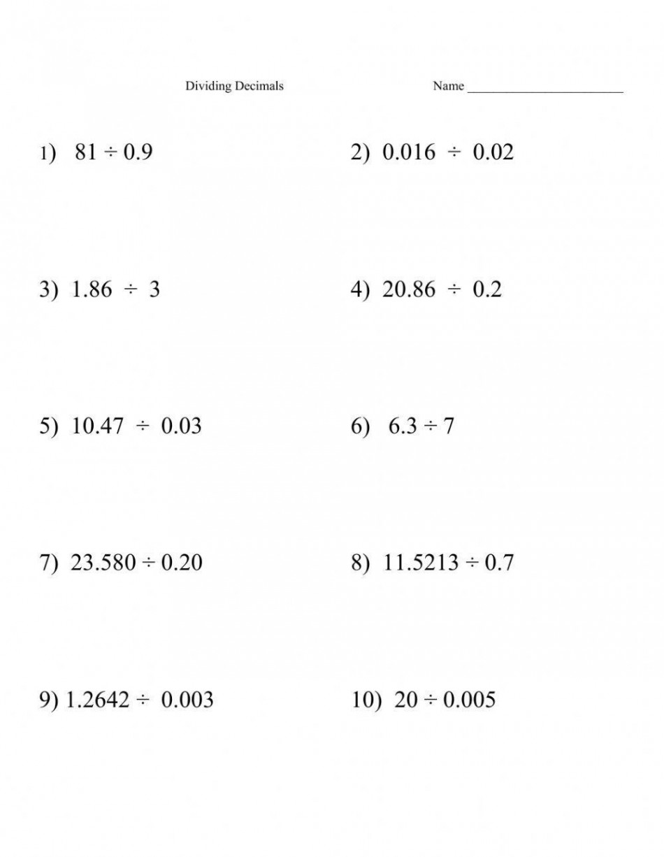 Decimal- Dividing Decimals by Decimals worksheet  Live Worksheets