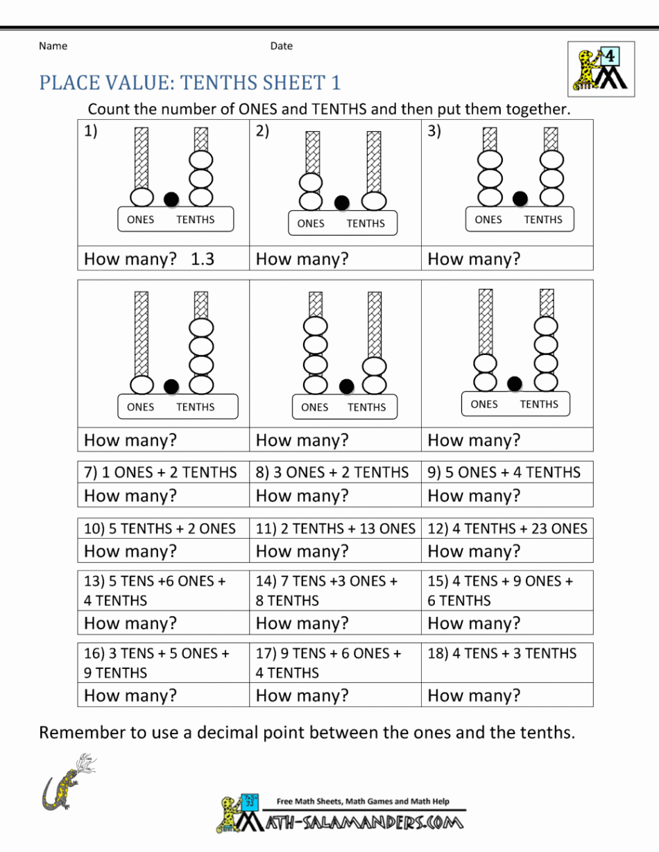 Decimal Place Value Worksheets th Grade