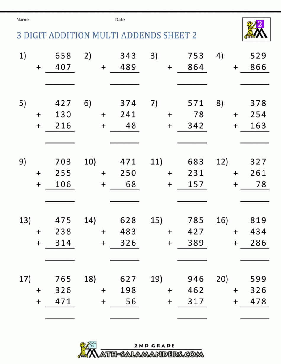 Digit Addition Regrouping Worksheets