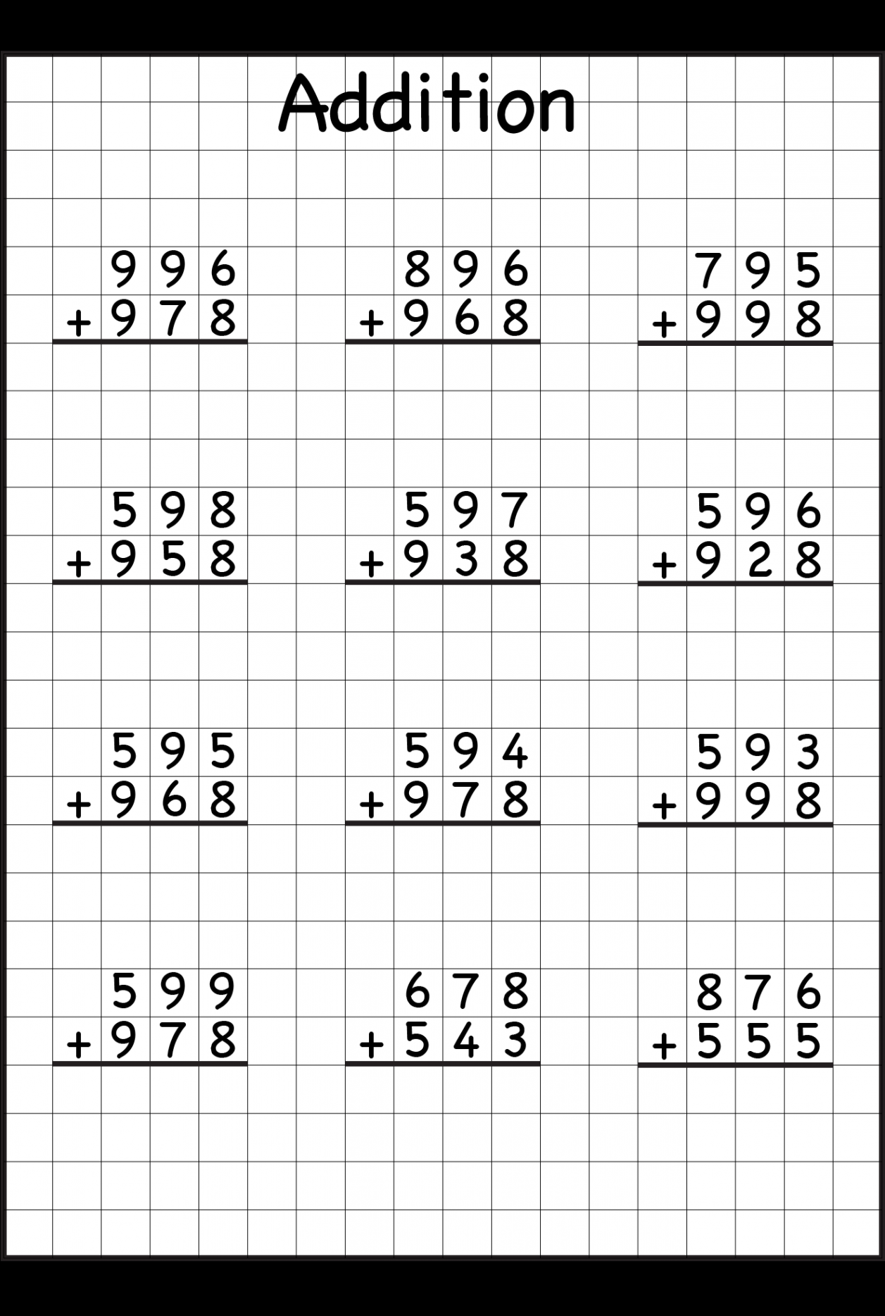 Digit Addition With Regrouping – Carrying –  Worksheets  rd