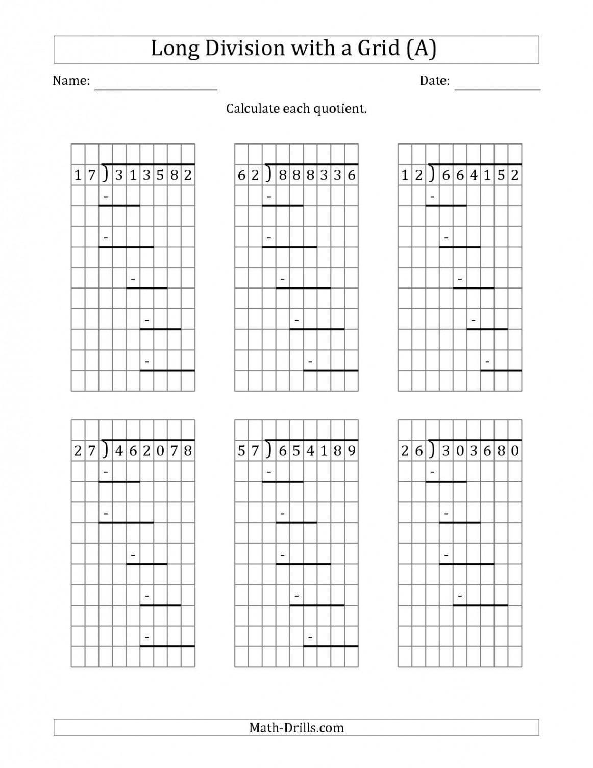 -Digit by -Digit Long Division with Grid Assistance and Prompts