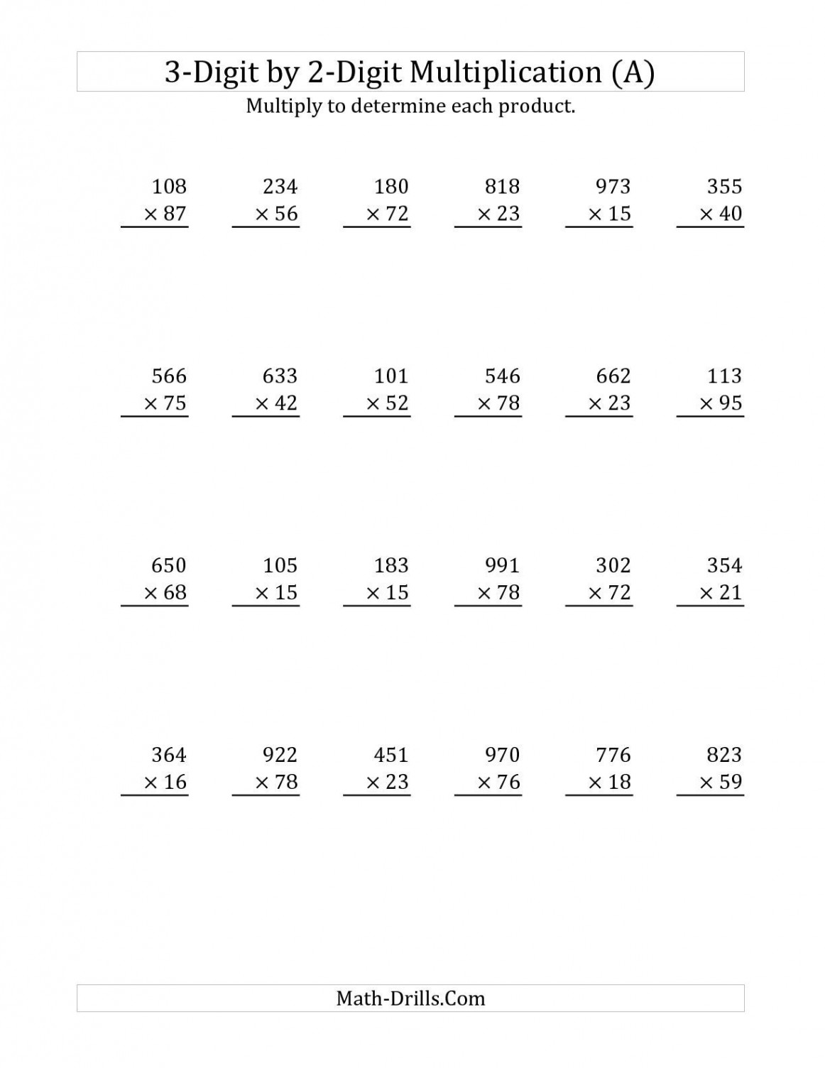 -Digit by -Digit Multiplication (A) Long Multiplication