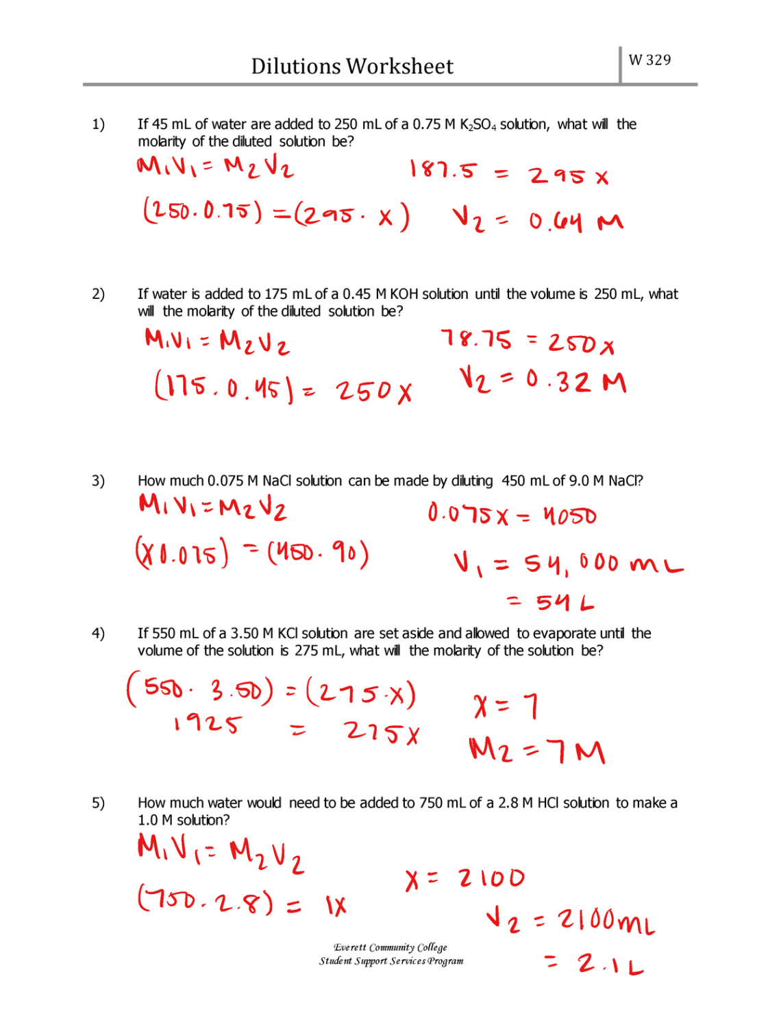 Dilution Worksheet - eskandari summer - Dilutions Worksheet W