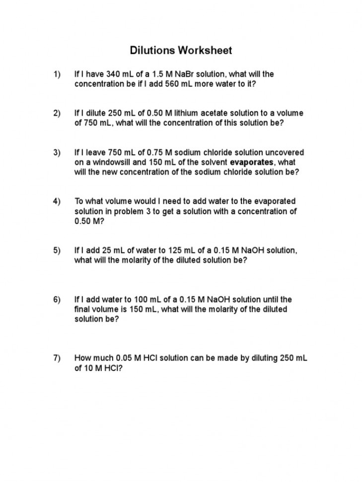 Dilutions Worksheet  PDF  Molar Concentration  Solution