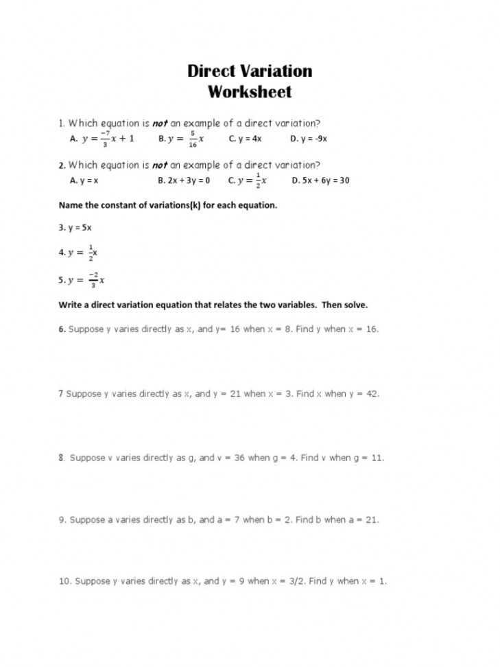 Direct Variation Worksheets PDF  PDF  Variable (Mathematics