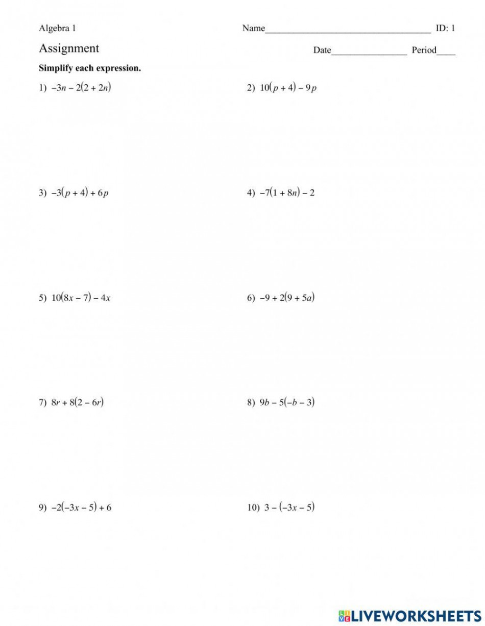 Distribute and Combine Like Terms worksheet  Live Worksheets