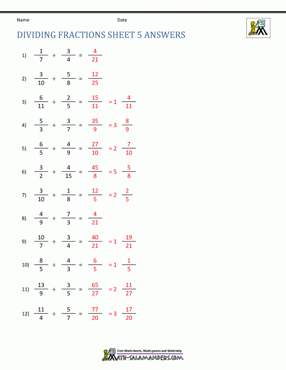 Dividing Fractions Worksheet