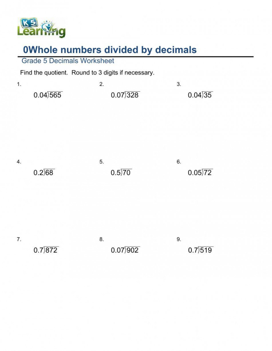 Dividing Whole Numbers by Decimals interactive worksheet  Live