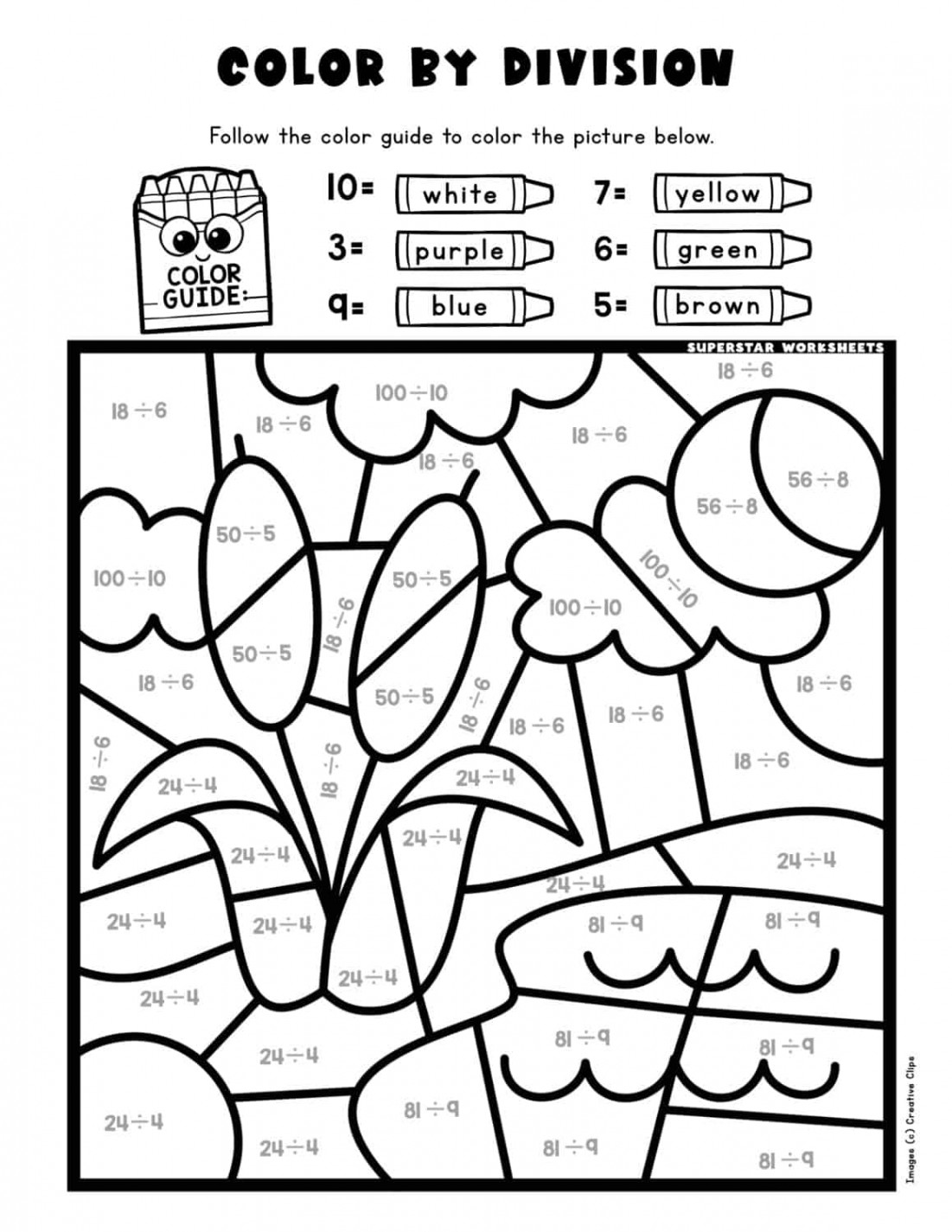 Division Color by Number - Superstar Worksheets