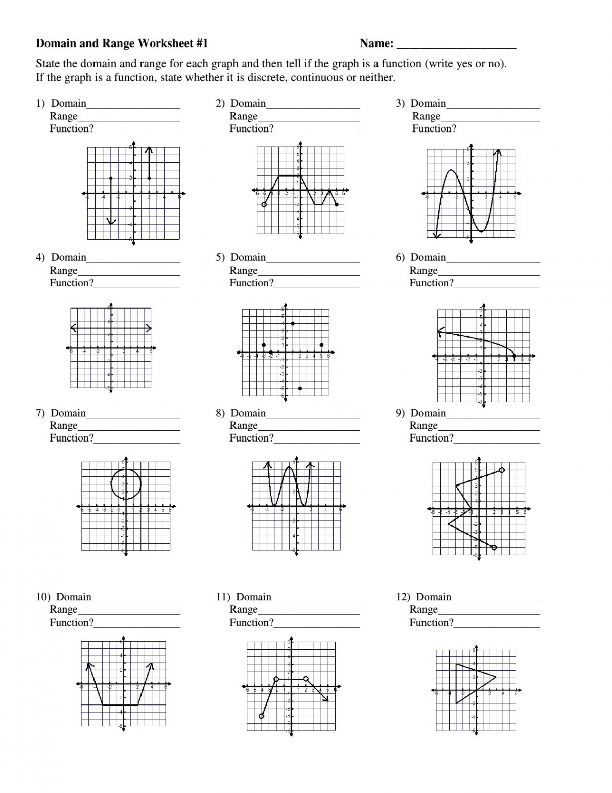 Domain Range Worksheet