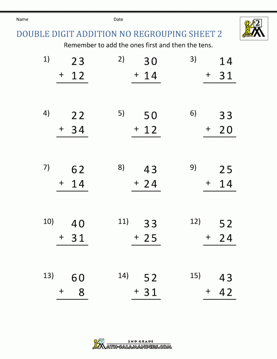 Double Digit Addition Without Regrouping