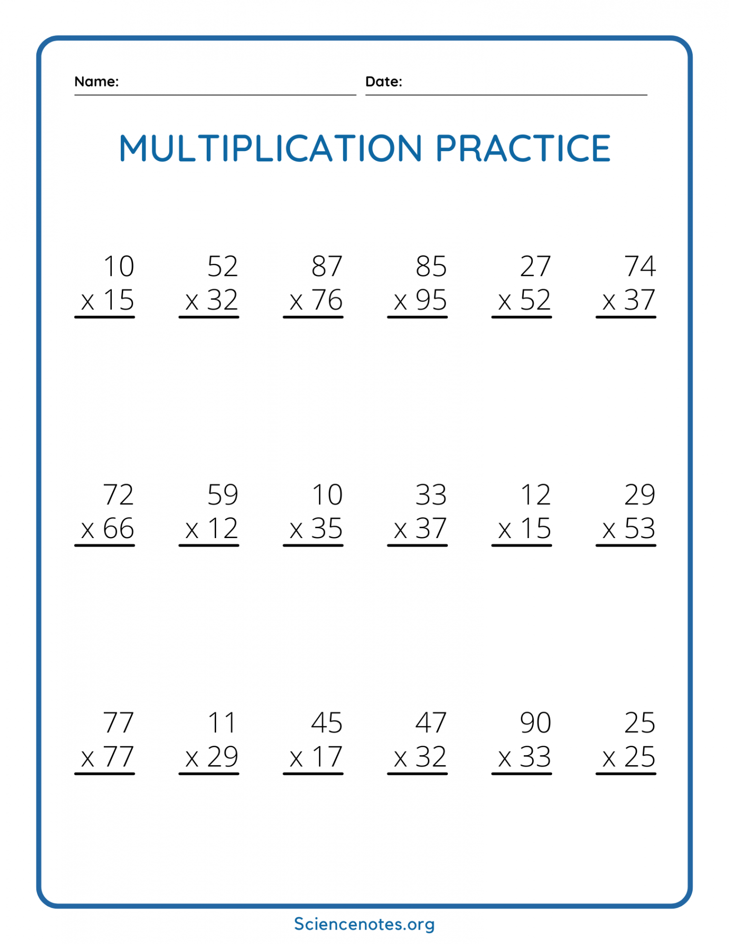 Double Digit Multiplication Worksheets