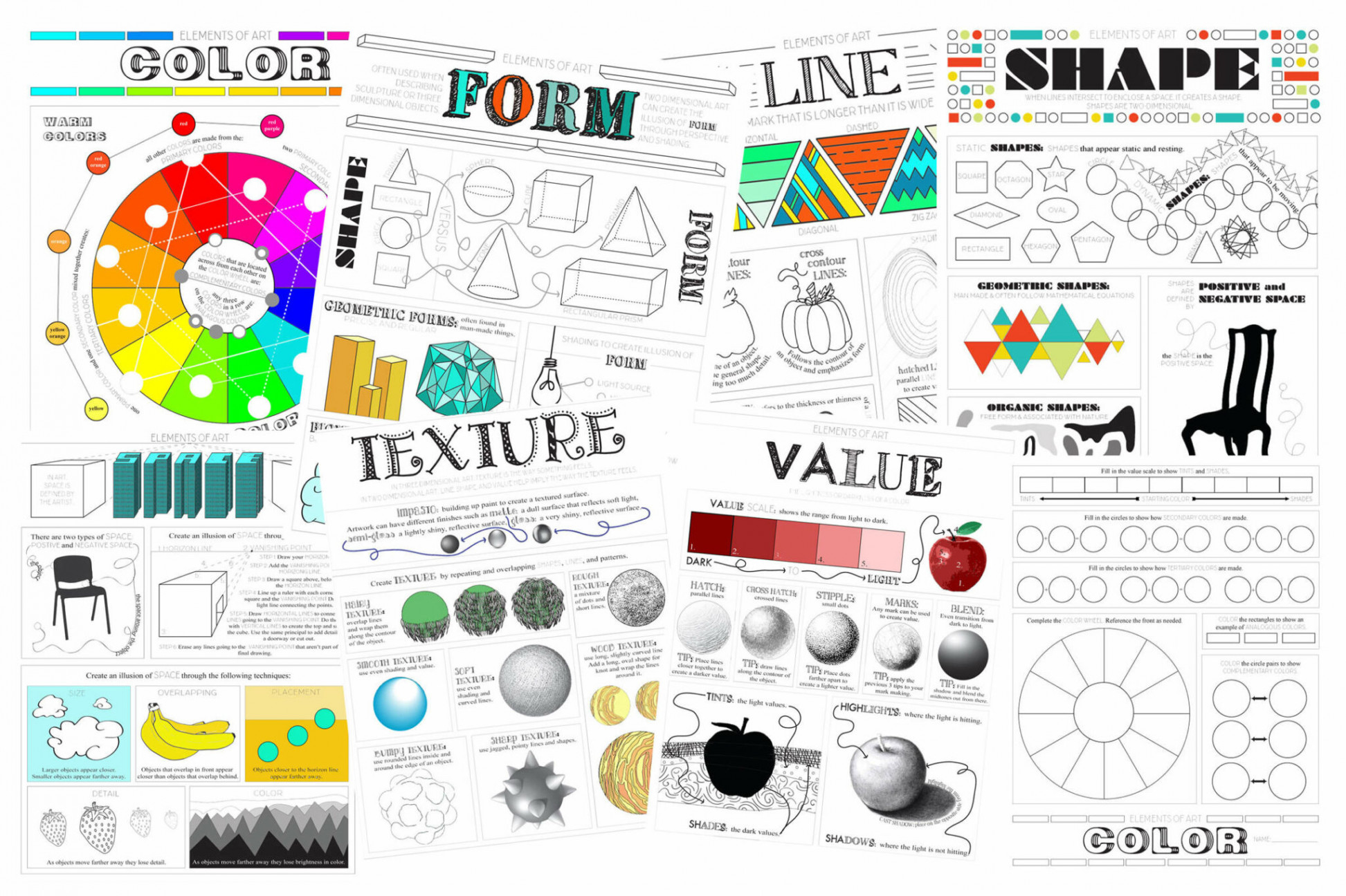 Elements of Art Worksheet Pack - Look between the lines