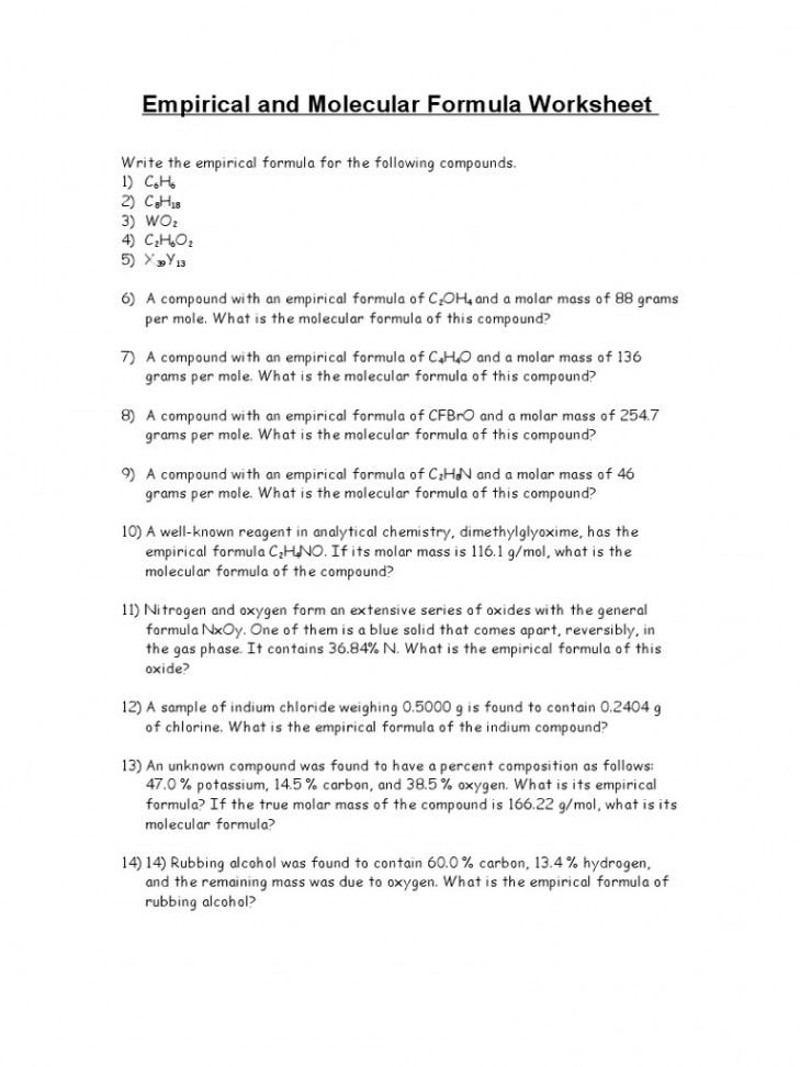 Empirical and Molecular Formula Worksheet  PDF  Mole (Unit