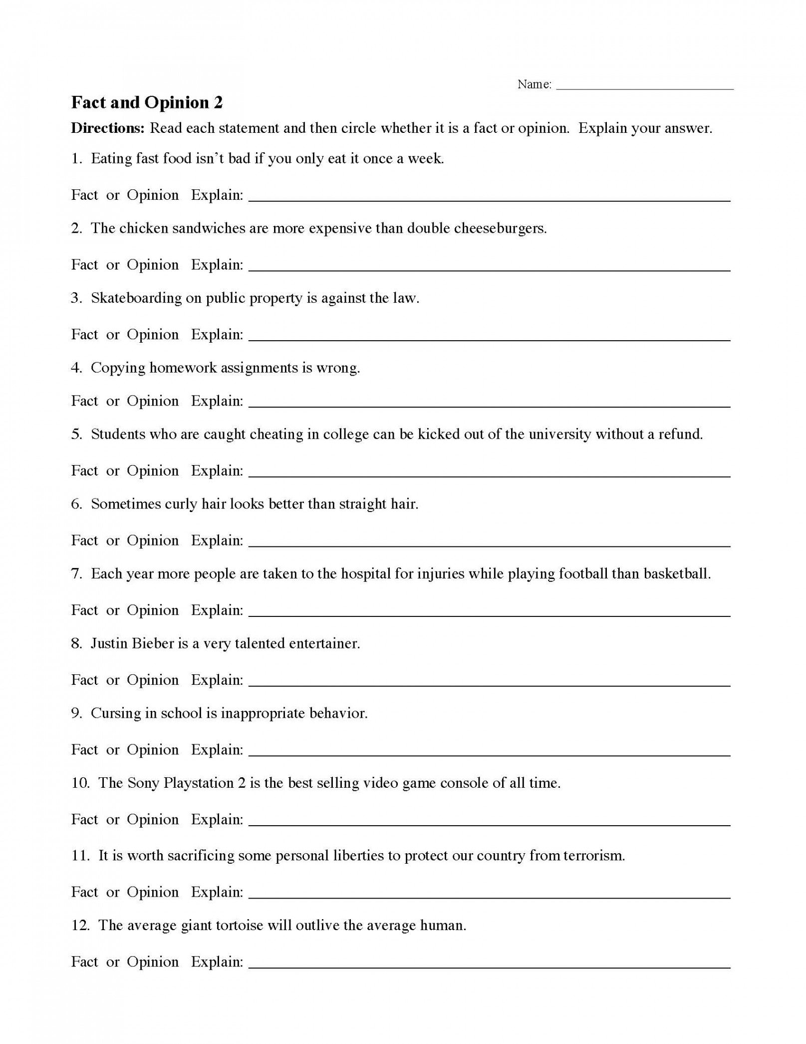 Fact and Opinion Worksheets  Reading Comprehension