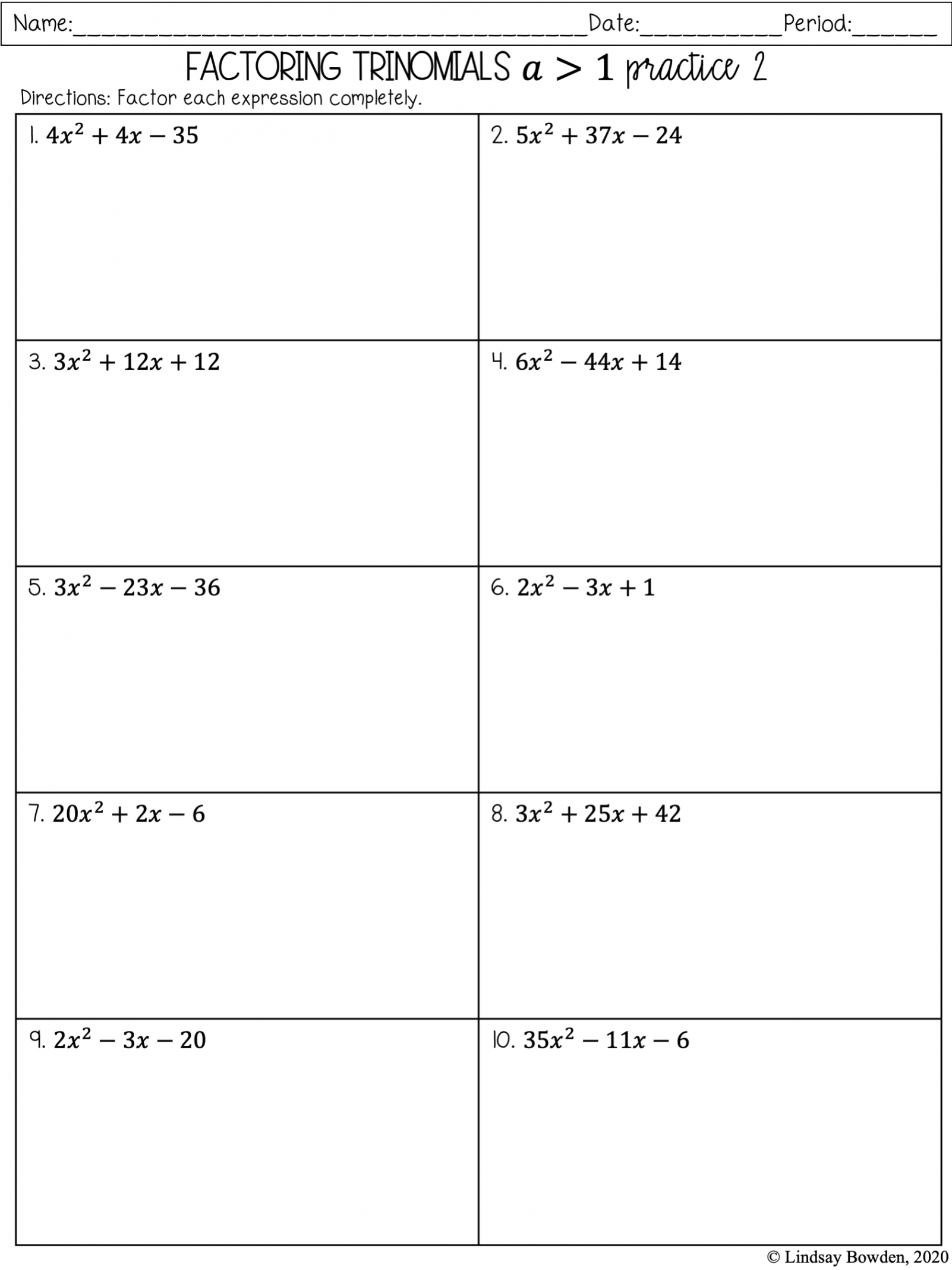 Factoring Polynomials Notes and Worksheets - Lindsay Bowden