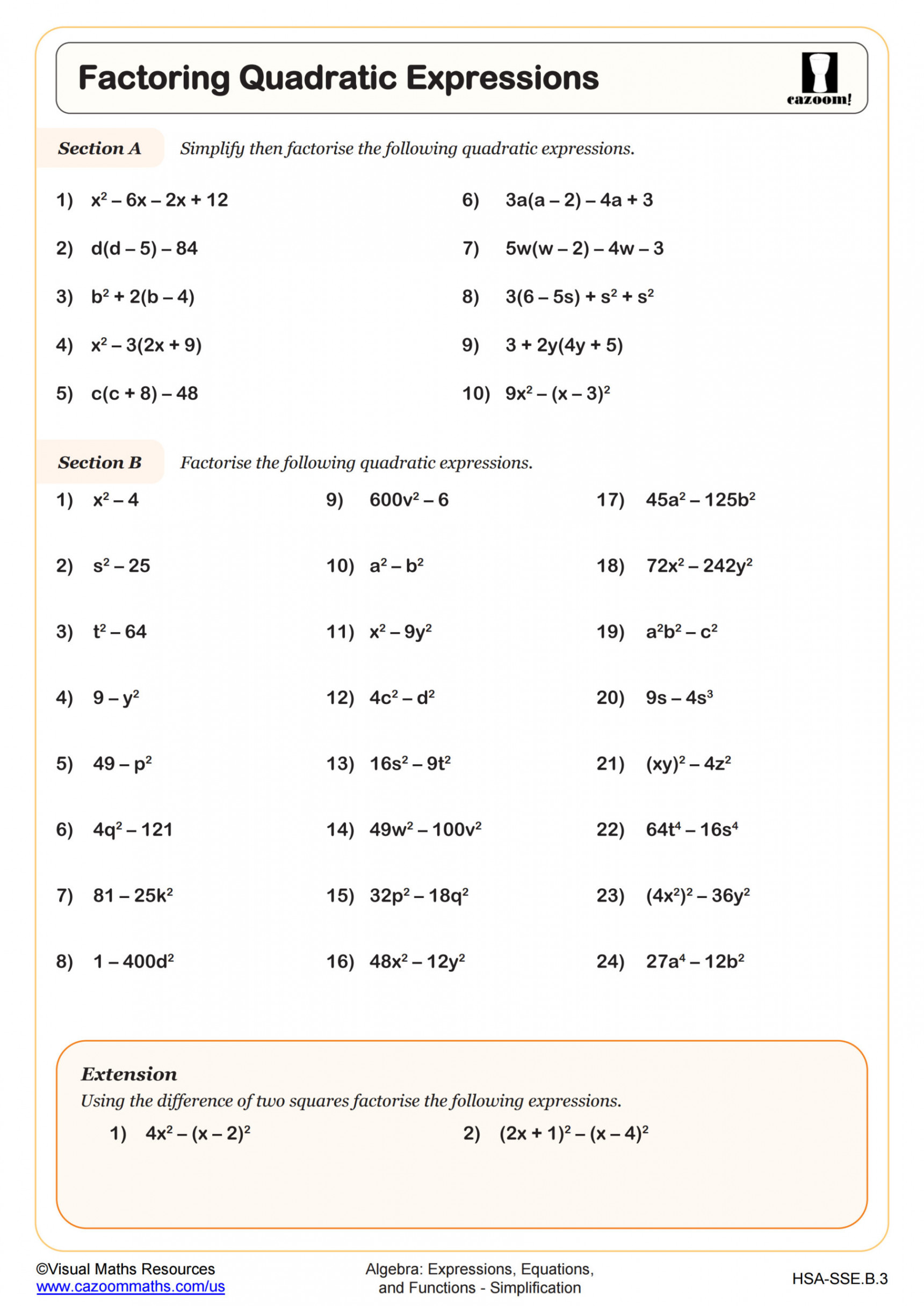 Factoring Quadratic Expressions Worksheet  Fun and Engaging