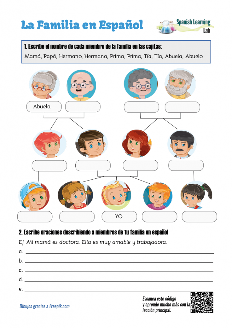 Family Tree in Spanish: PDF Worksheet - Spanish Learning Lab