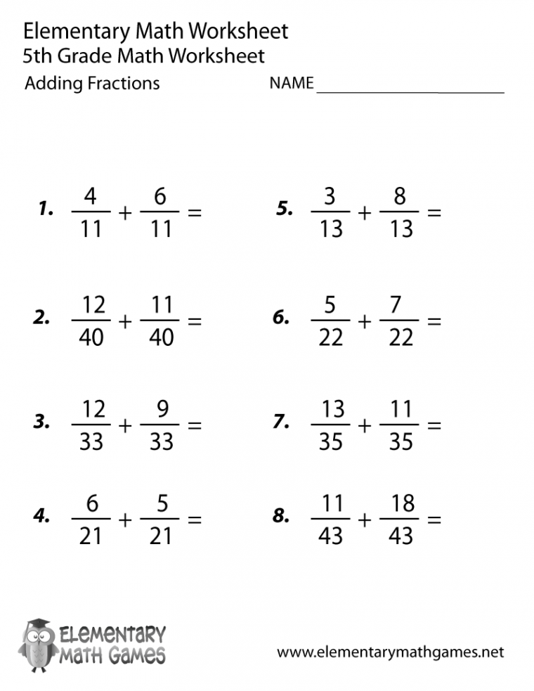 Fifth Grade Adding Fractions Worksheet Printable  Fractions