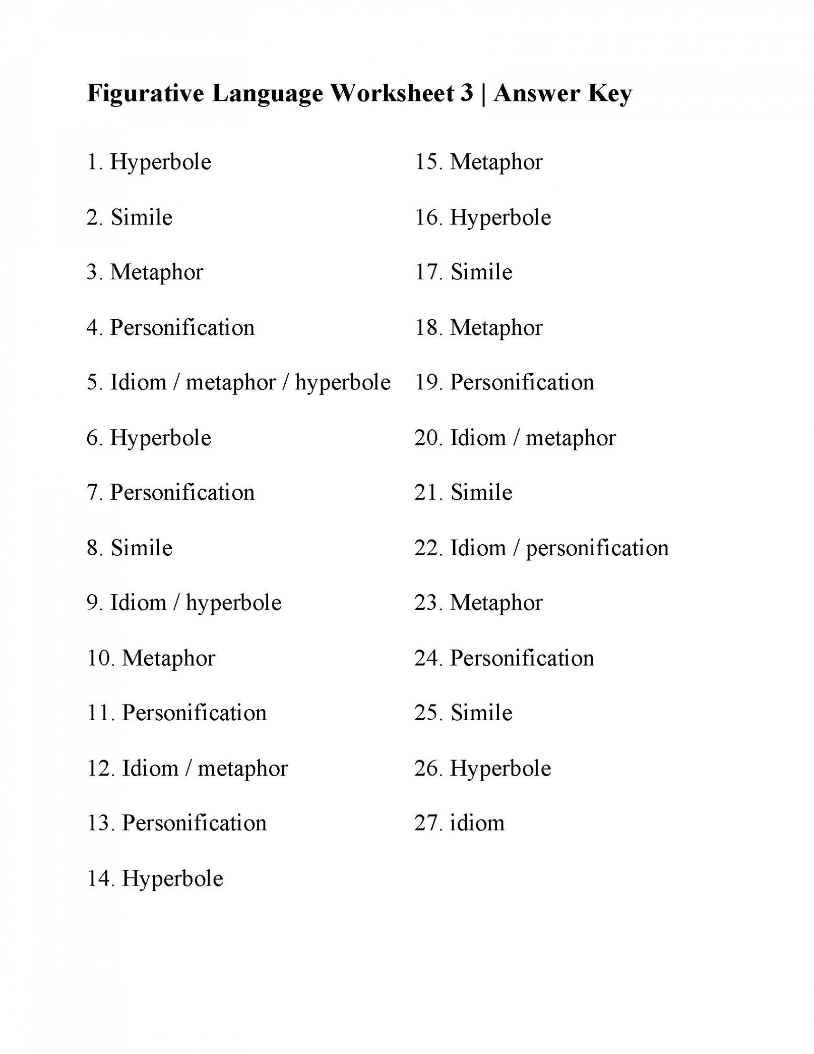 Figurative Language Worksheet   Reading Activity