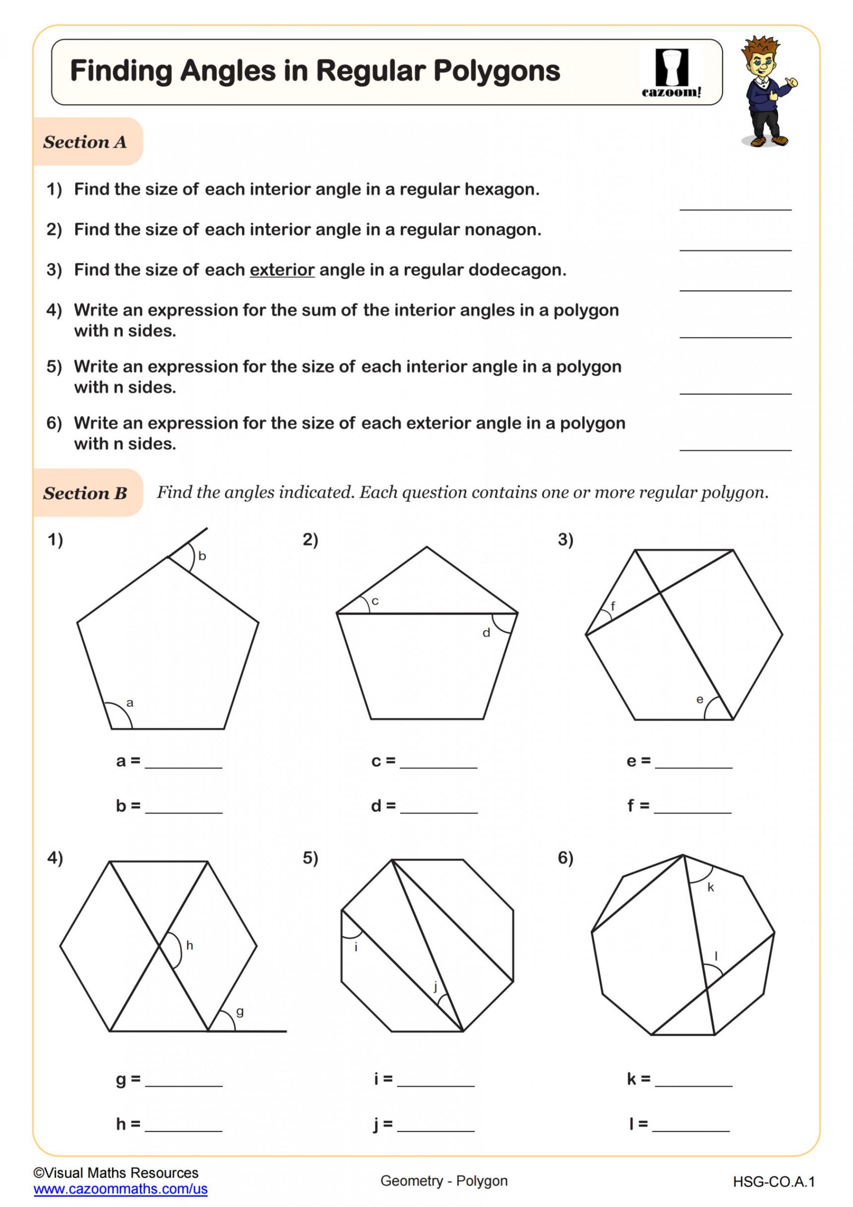 Finding Angles in Regular Polygons Worksheet  Geometry PDF Worksheets