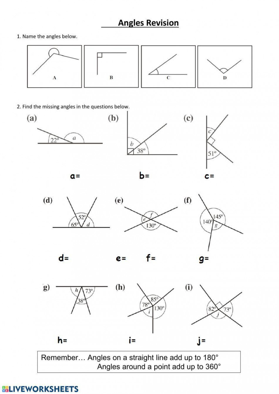 Finding missing angles worksheet  Live Worksheets