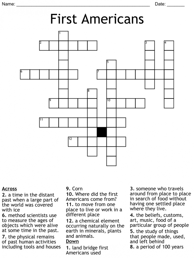 First Americans Crossword - WordMint