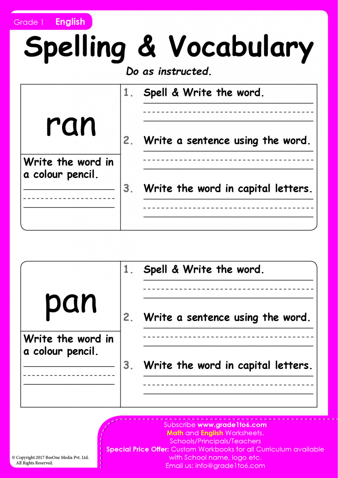 First Grade Spellings Worksheets  Gradeto