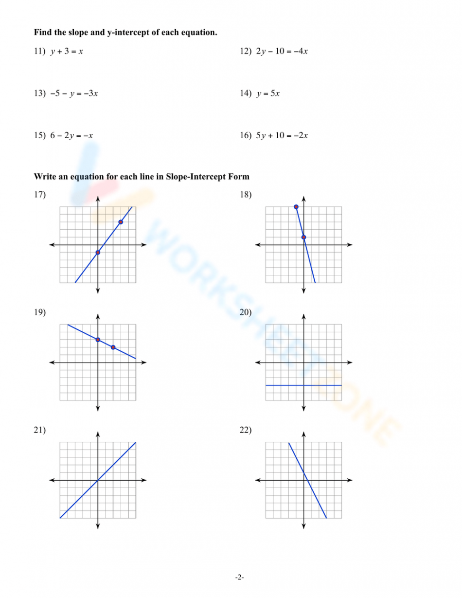 Free Answer Key Slope Intercept Form Worksheet Collection