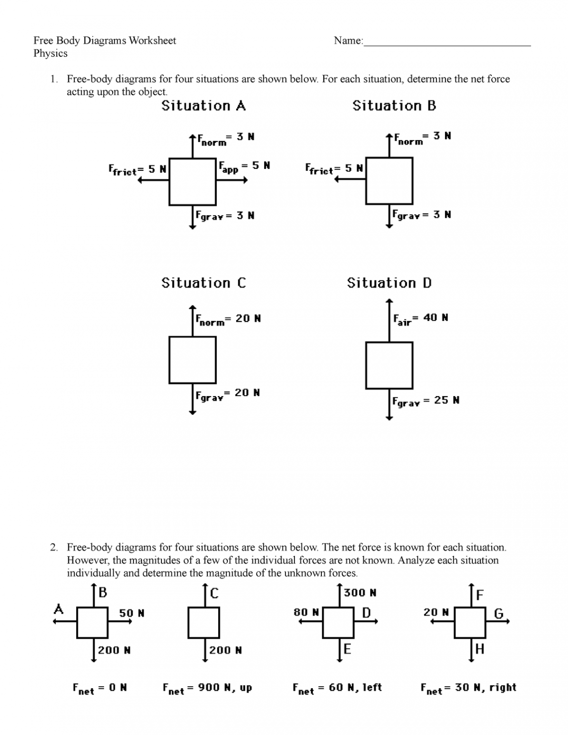 Free body worksheet - Free Body Diagrams Worksheet Name: Physics