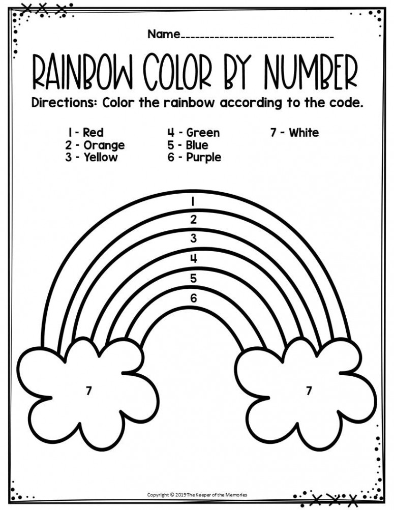 Free Printable Color By Number Rainbow Preschool Worksheet - The