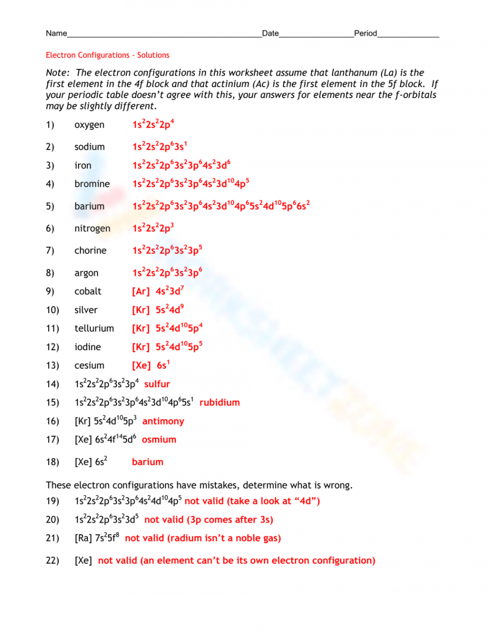 Free Printable Electron Configuration Practice Worksheets