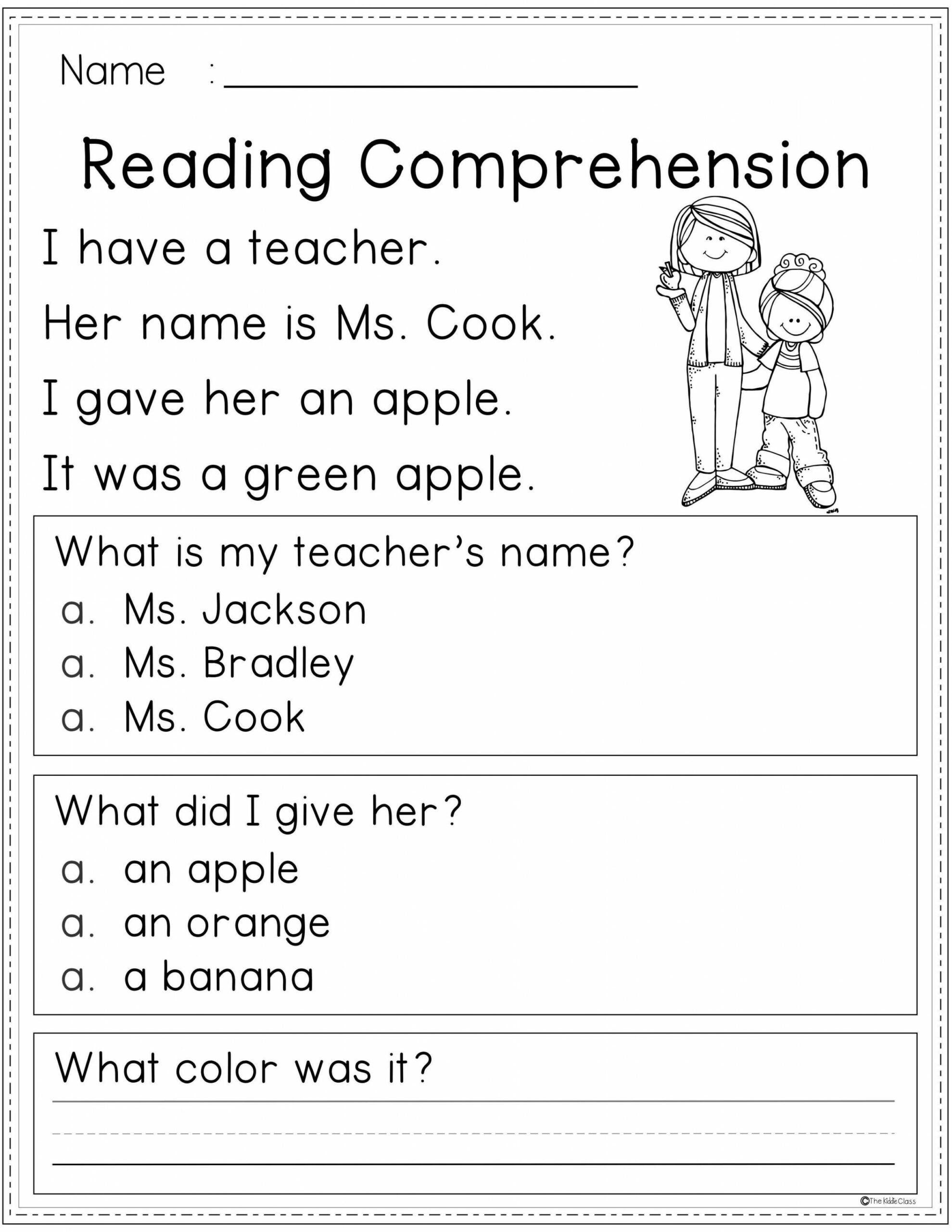 Free Reading Comprehension  Kindergarten reading worksheets