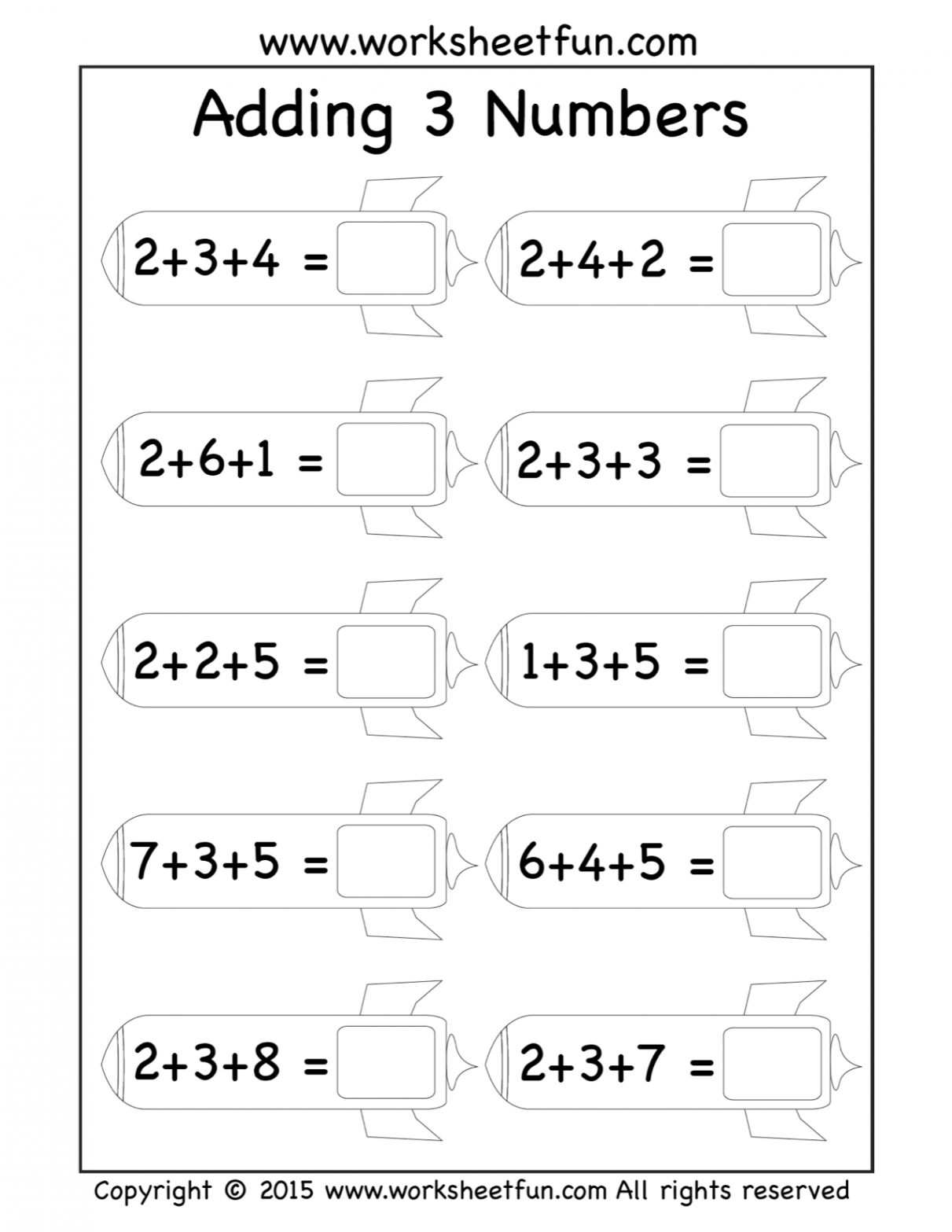 Free Three Addend Worksheets ~ Adding  Numbers Rockets  Math